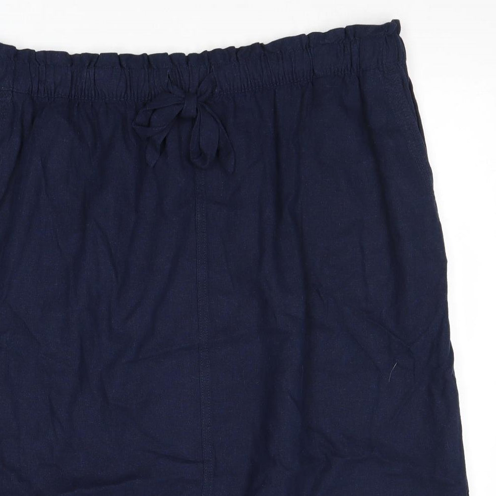 Marks and Spencer Womens Blue Linen A-Line Skirt Size 22 Drawstring