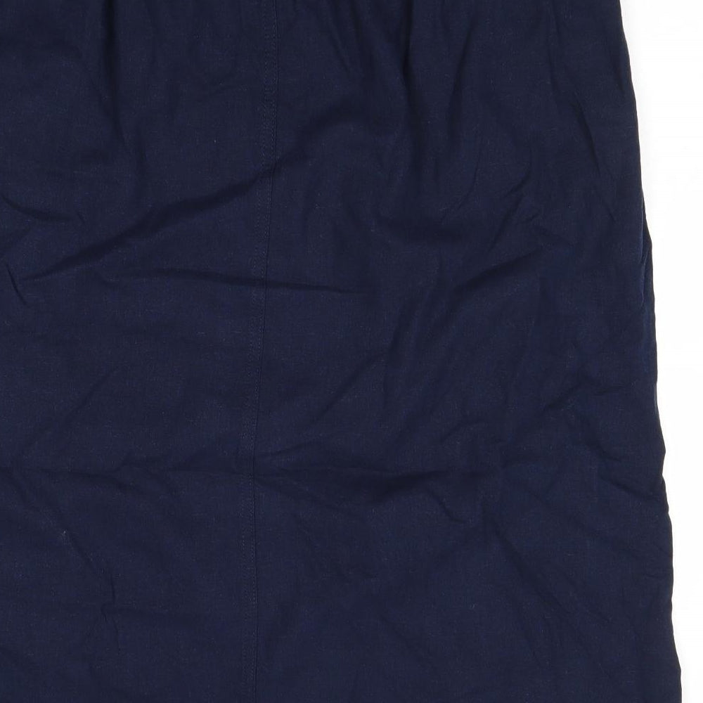 Marks and Spencer Womens Blue Linen A-Line Skirt Size 22 Drawstring