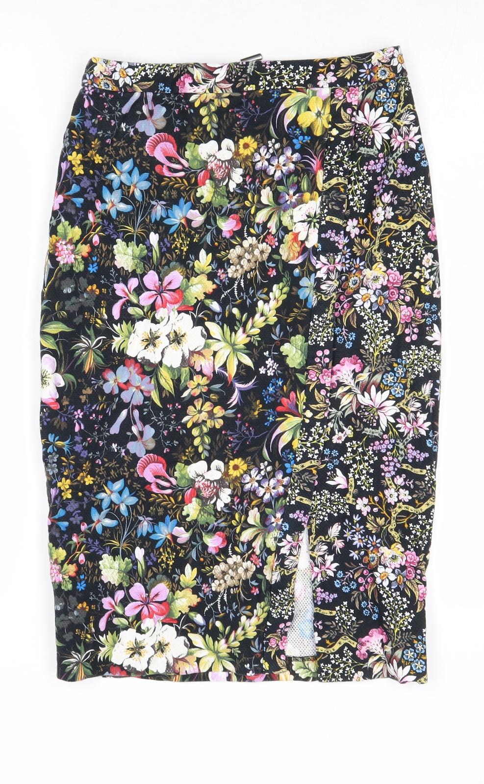 Oasis Womens Multicoloured Floral Cotton Straight & Pencil Skirt Size 8 Zip