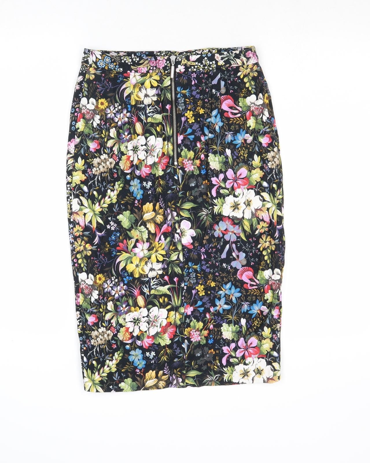 Oasis Womens Multicoloured Floral Cotton Straight & Pencil Skirt Size 8 Zip