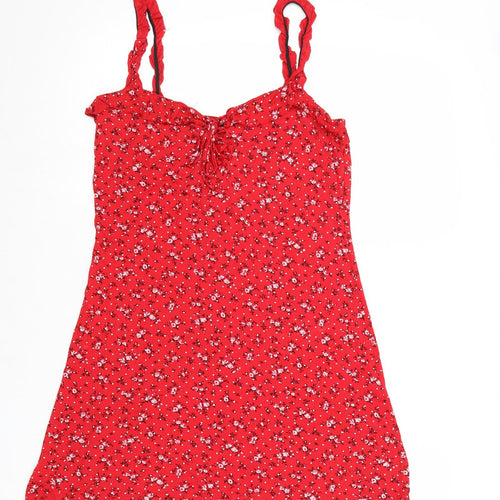 PRETTYLITTLETHING Womens Red Floral Viscose Tank Dress Size 14 Round Neck Pullover