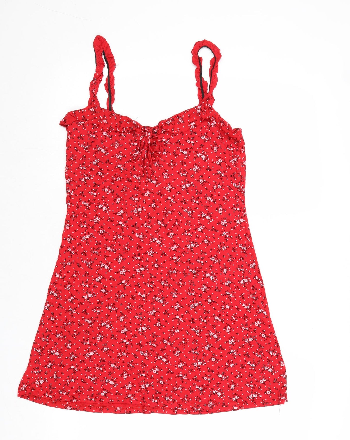 PRETTYLITTLETHING Womens Red Floral Viscose Tank Dress Size 14 Round Neck Pullover