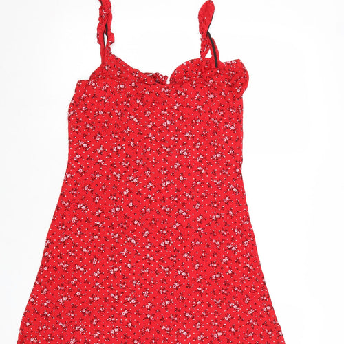 PRETTYLITTLETHING Womens Red Floral Viscose Tank Dress Size 14 Round Neck Pullover