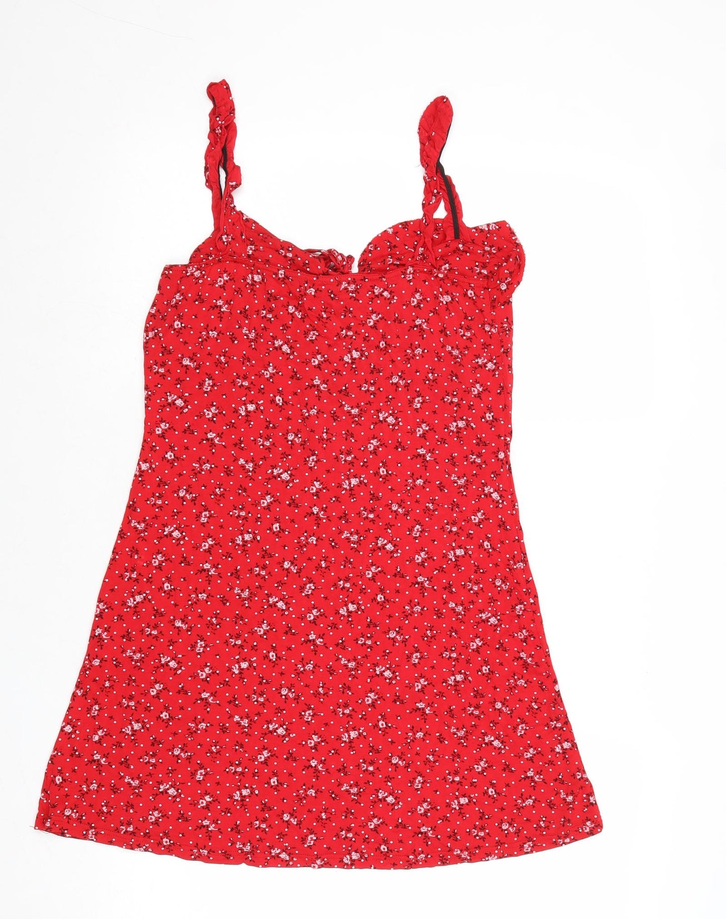 PRETTYLITTLETHING Womens Red Floral Viscose Tank Dress Size 14 Round Neck Pullover