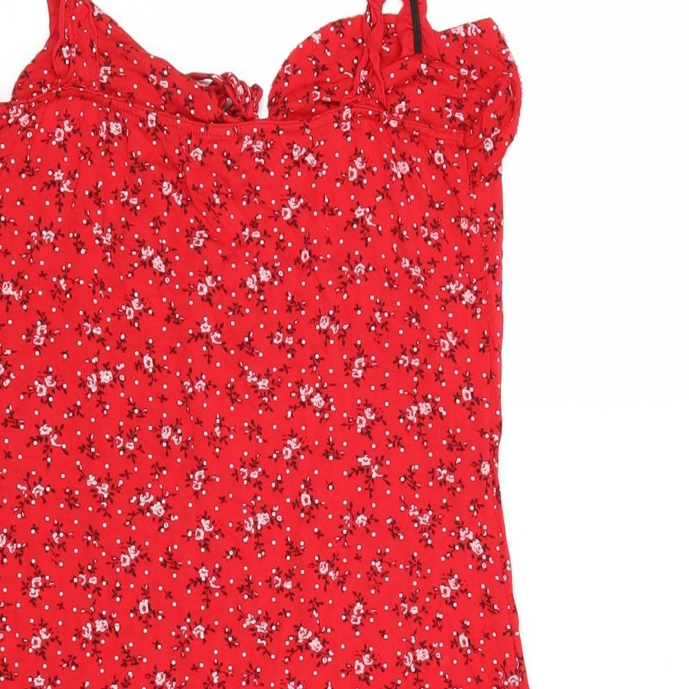 PRETTYLITTLETHING Womens Red Floral Viscose Tank Dress Size 14 Round Neck Pullover