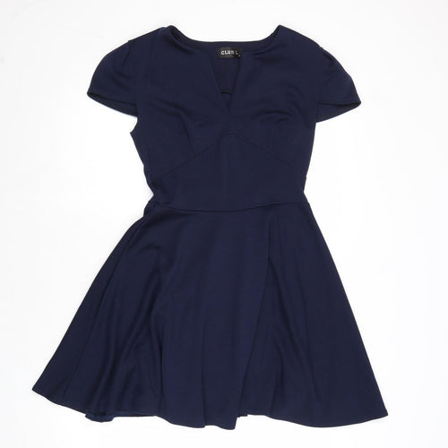 Club L Womens Blue Polyester Fit & Flare Size 12 V-Neck Pullover