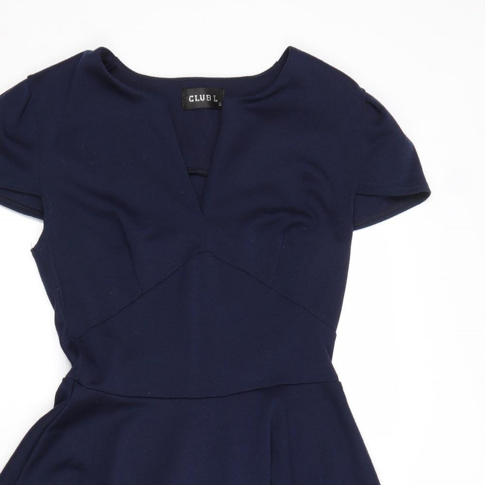 Club L Womens Blue Polyester Fit & Flare Size 12 V-Neck Pullover
