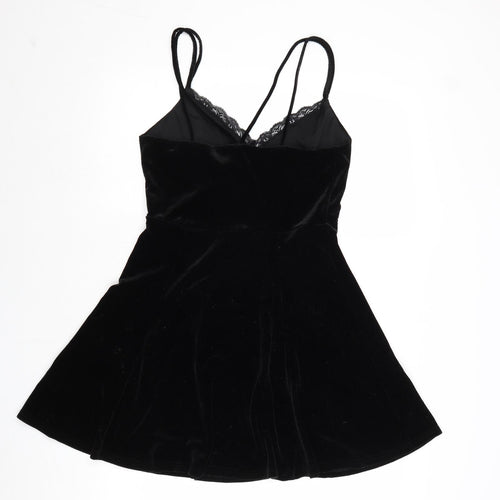 New Look Womens Black Polyester Slip Dress Size 12 V-Neck Pullover