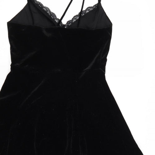 New Look Womens Black Polyester Slip Dress Size 12 V-Neck Pullover