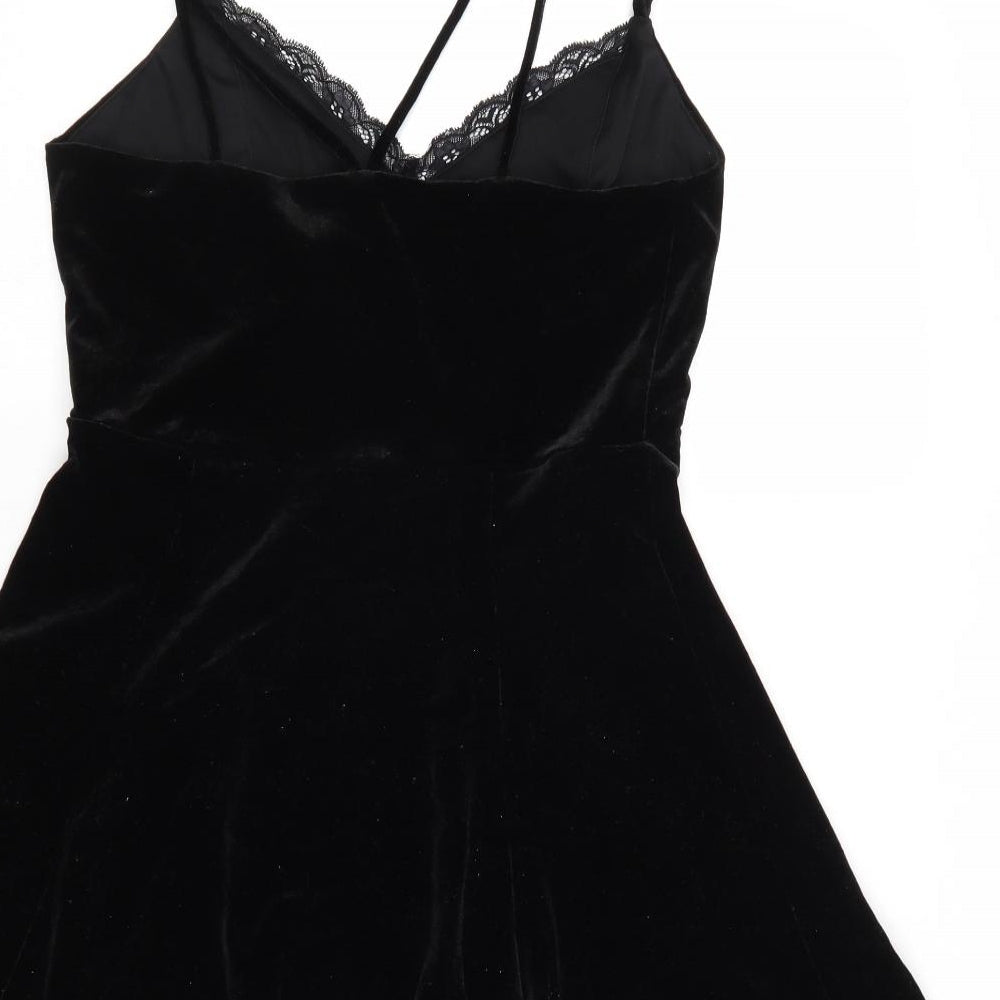 New Look Womens Black Polyester Slip Dress Size 12 V-Neck Pullover