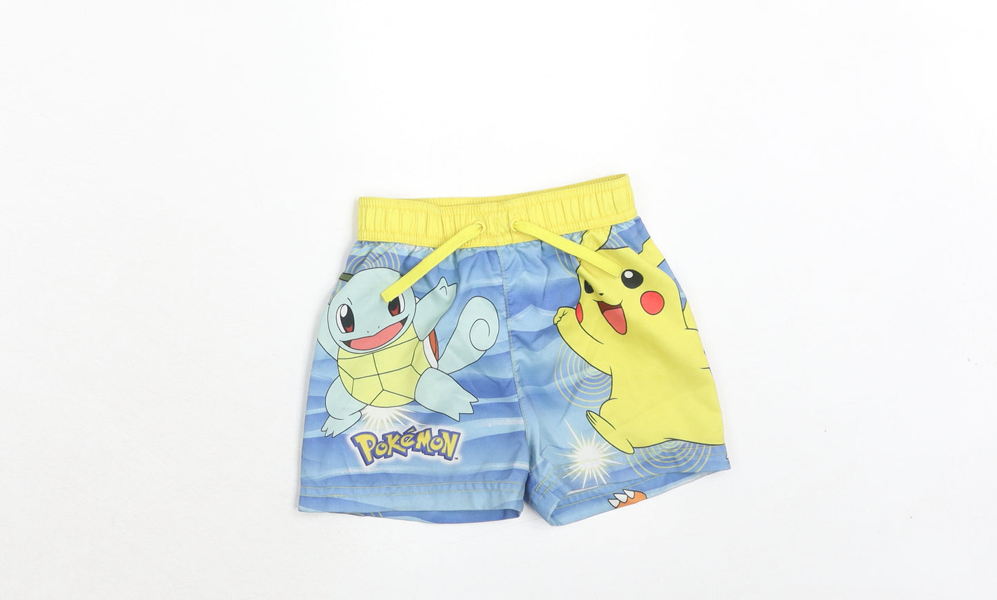Pokemon Boys Blue Geometric Polyester Sweat Shorts Size 2-3 Years Regular Drawstring - Swim Shorts