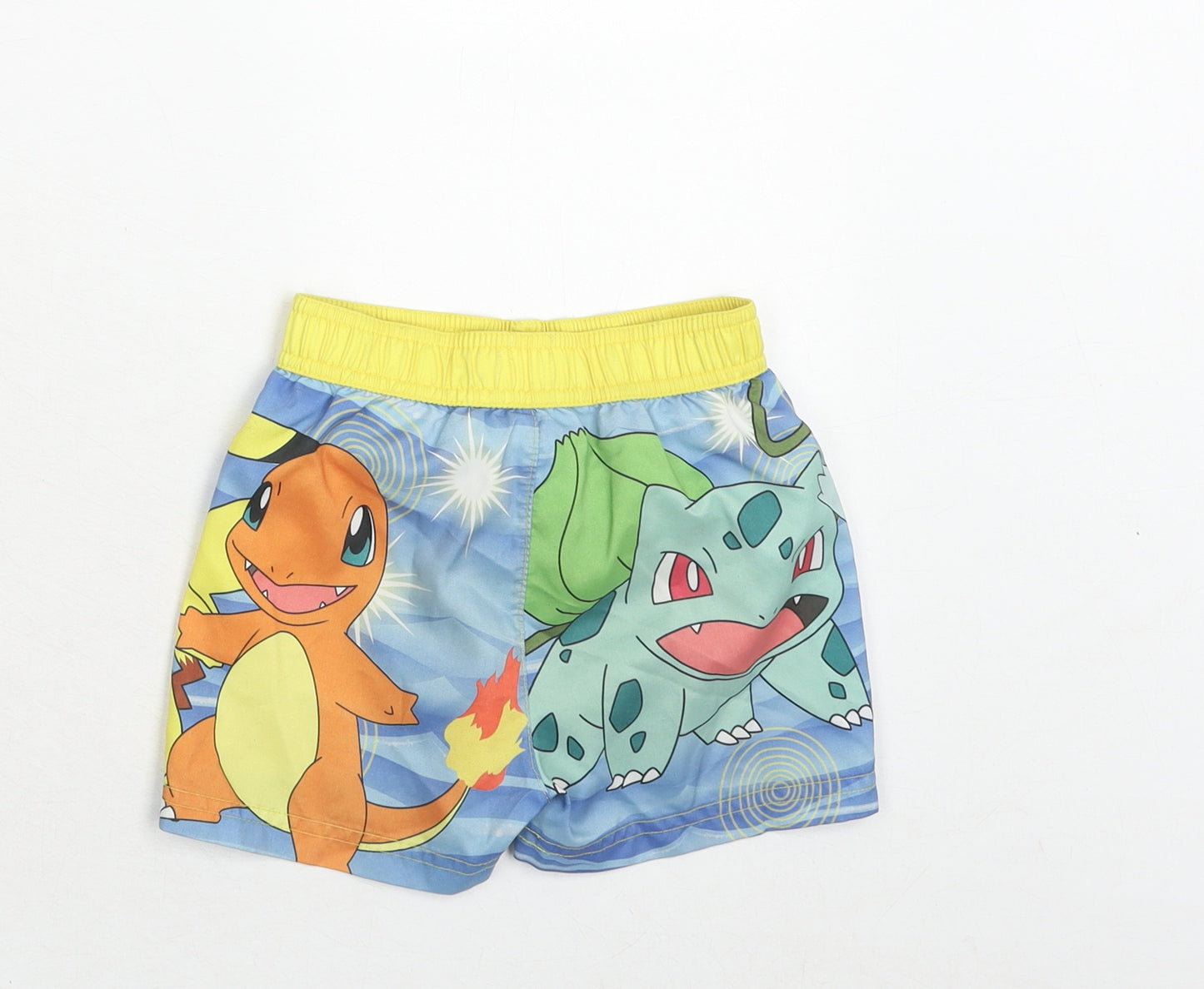 Pokemon Boys Blue Geometric Polyester Sweat Shorts Size 2-3 Years Regular Drawstring - Swim Shorts