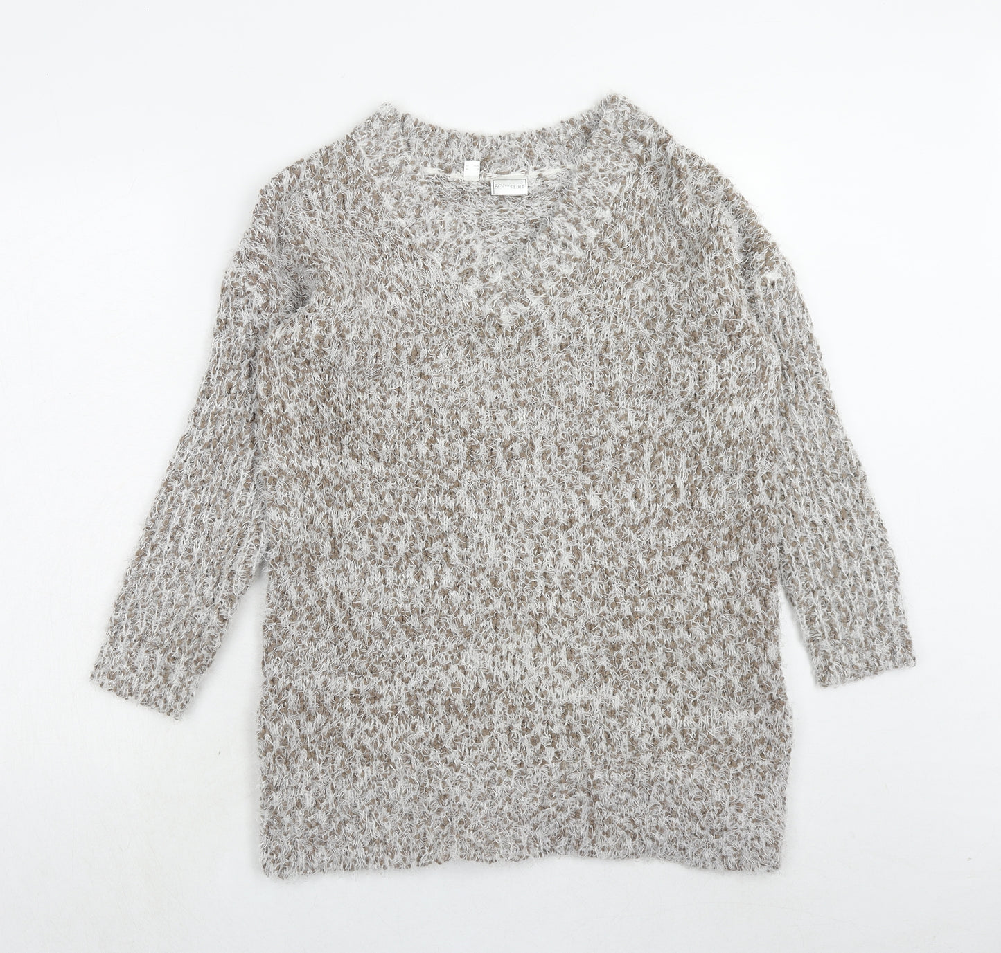 Body Flirt Womens Beige V-Neck Polyester Pullover Jumper Size S