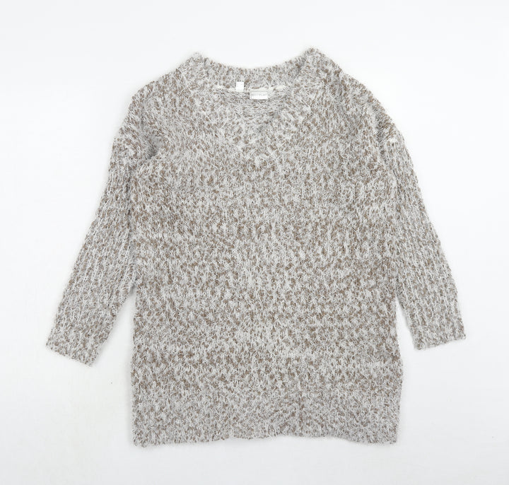 Body Flirt Womens Beige V-Neck Polyester Pullover Jumper Size S