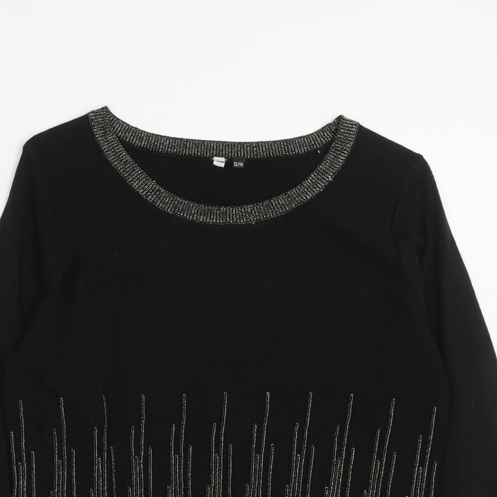 Intuition Womens Black Round Neck Acrylic Pullover Jumper Size 12