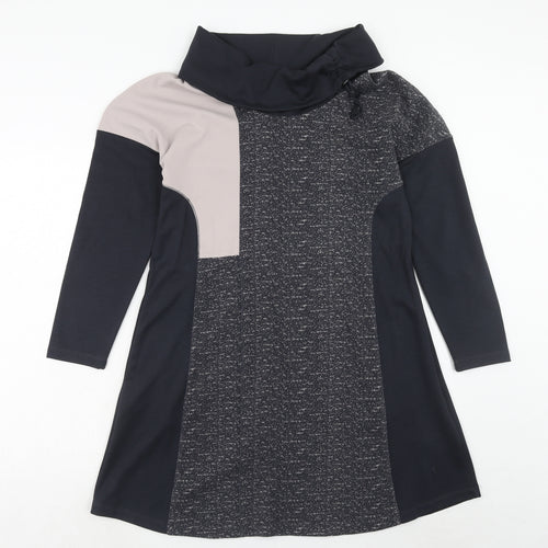 Viza Viz Womens Blue Colourblock Polyester Jumper Dress Size 8 Roll Neck Pullover - Size 8-10