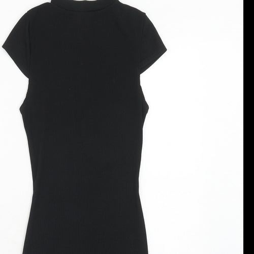PRETTYLITTLETHING Womens Black Polyester Bodycon Size 8 Mock Neck Pullover
