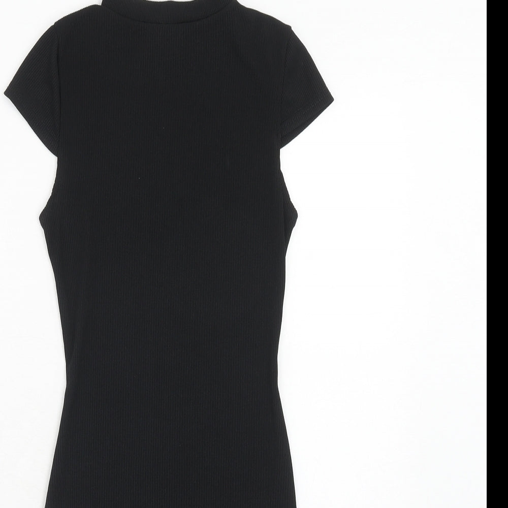 PRETTYLITTLETHING Womens Black Polyester Bodycon Size 8 Mock Neck Pullover