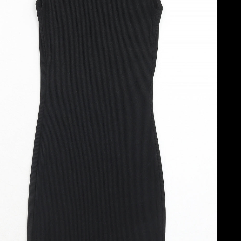 PRETTYLITTLETHING Womens Black Polyester Bodycon Size 8 Mock Neck Pullover