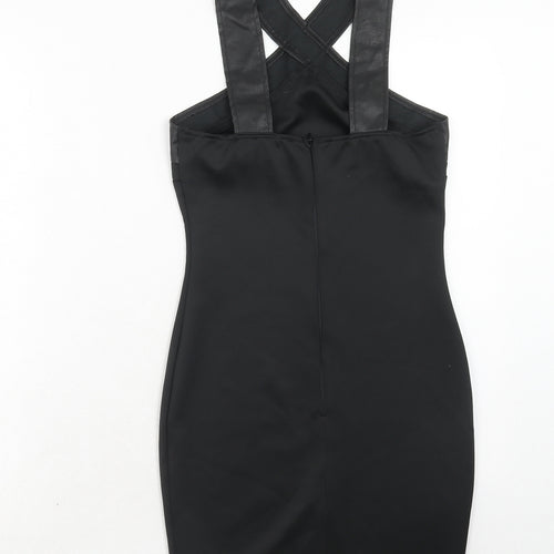 AX Paris Womens Black Polyester Bodycon Size 6 V-Neck Zip
