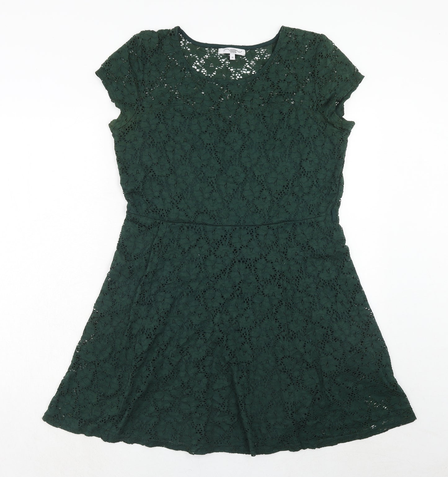 New Look Womens Green Floral Polyamide Trapeze & Swing Size 18 Round Neck Pullover