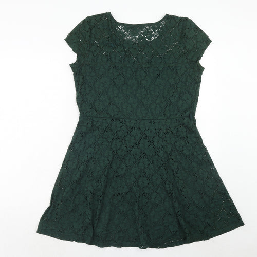 New Look Womens Green Floral Polyamide Trapeze & Swing Size 18 Round Neck Pullover