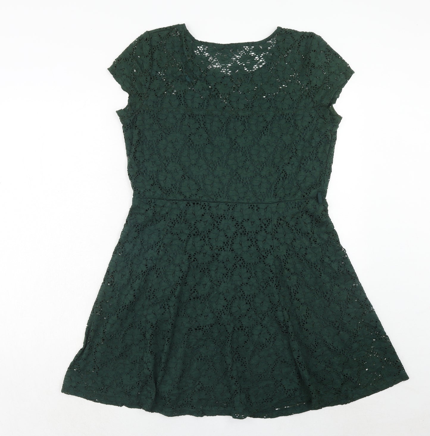 New Look Womens Green Floral Polyamide Trapeze & Swing Size 18 Round Neck Pullover