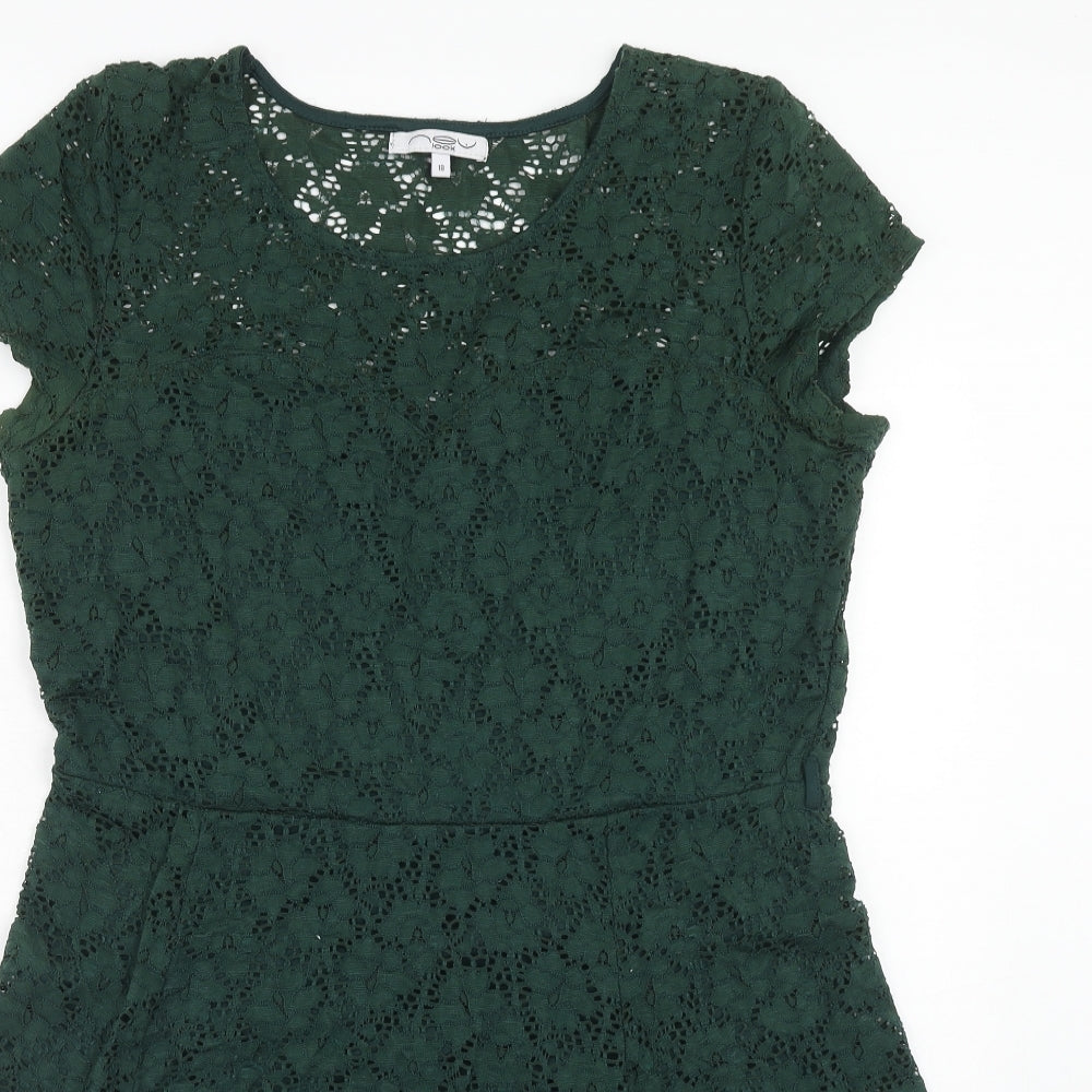 New Look Womens Green Floral Polyamide Trapeze & Swing Size 18 Round Neck Pullover