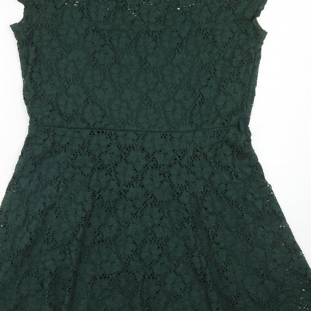 New Look Womens Green Floral Polyamide Trapeze & Swing Size 18 Round Neck Pullover