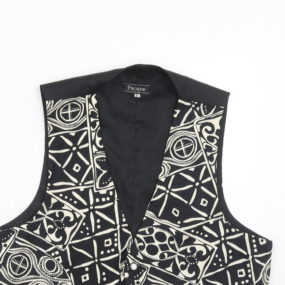 Piscador Mens Black Geometric Silk Jacket Suit Waistcoat Size 42 Regular