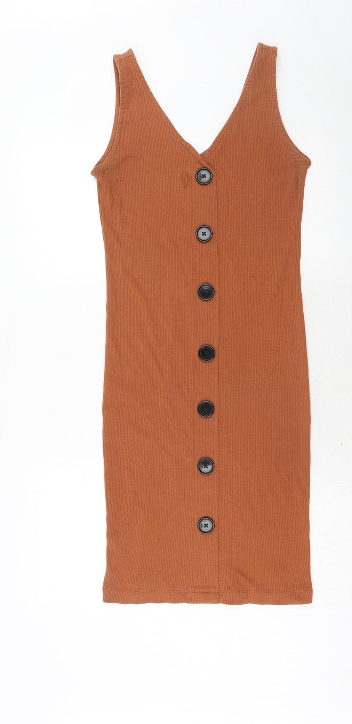 FOREVER 21 Womens Brown Polyester Tank Dress Size XL V-Neck Pullover