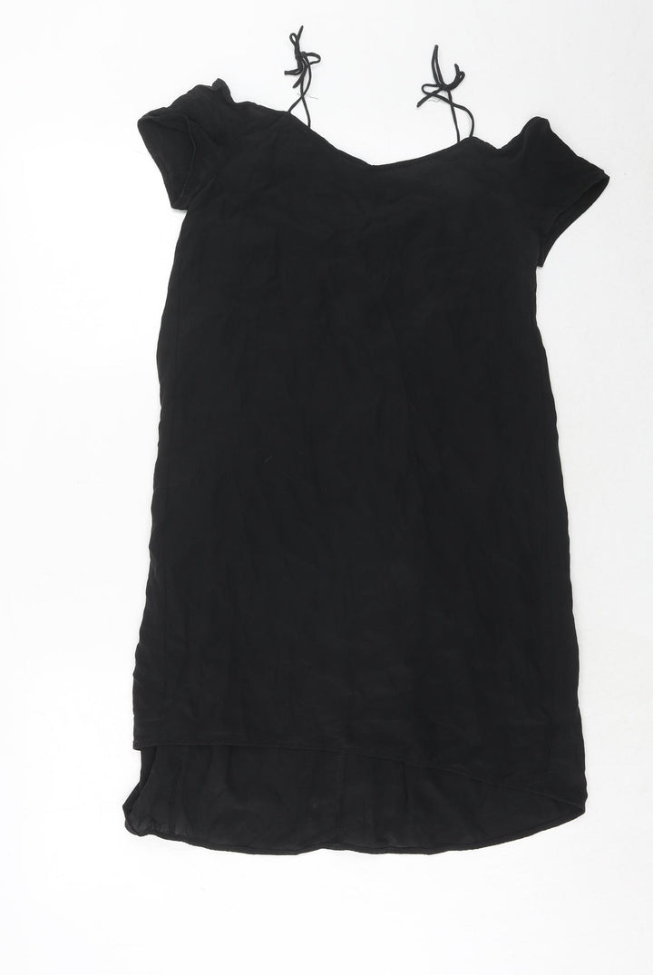 Topshop Womens Black Silk A-Line Size 8 Round Neck Pullover