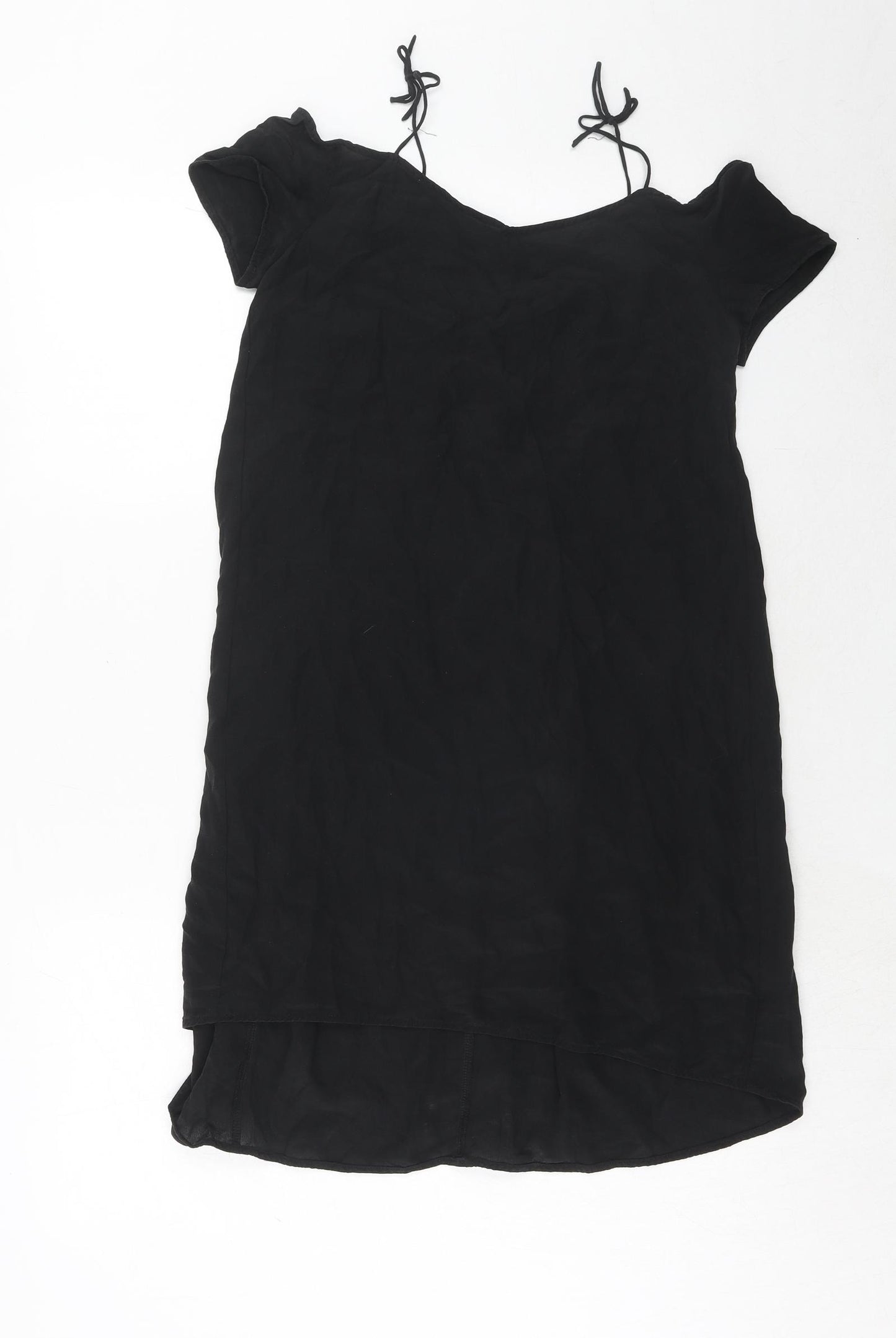 Topshop Womens Black Silk A-Line Size 8 Round Neck Pullover