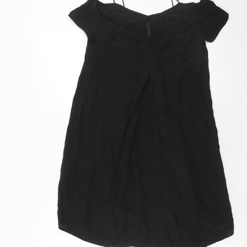 Topshop Womens Black Silk A-Line Size 8 Round Neck Pullover
