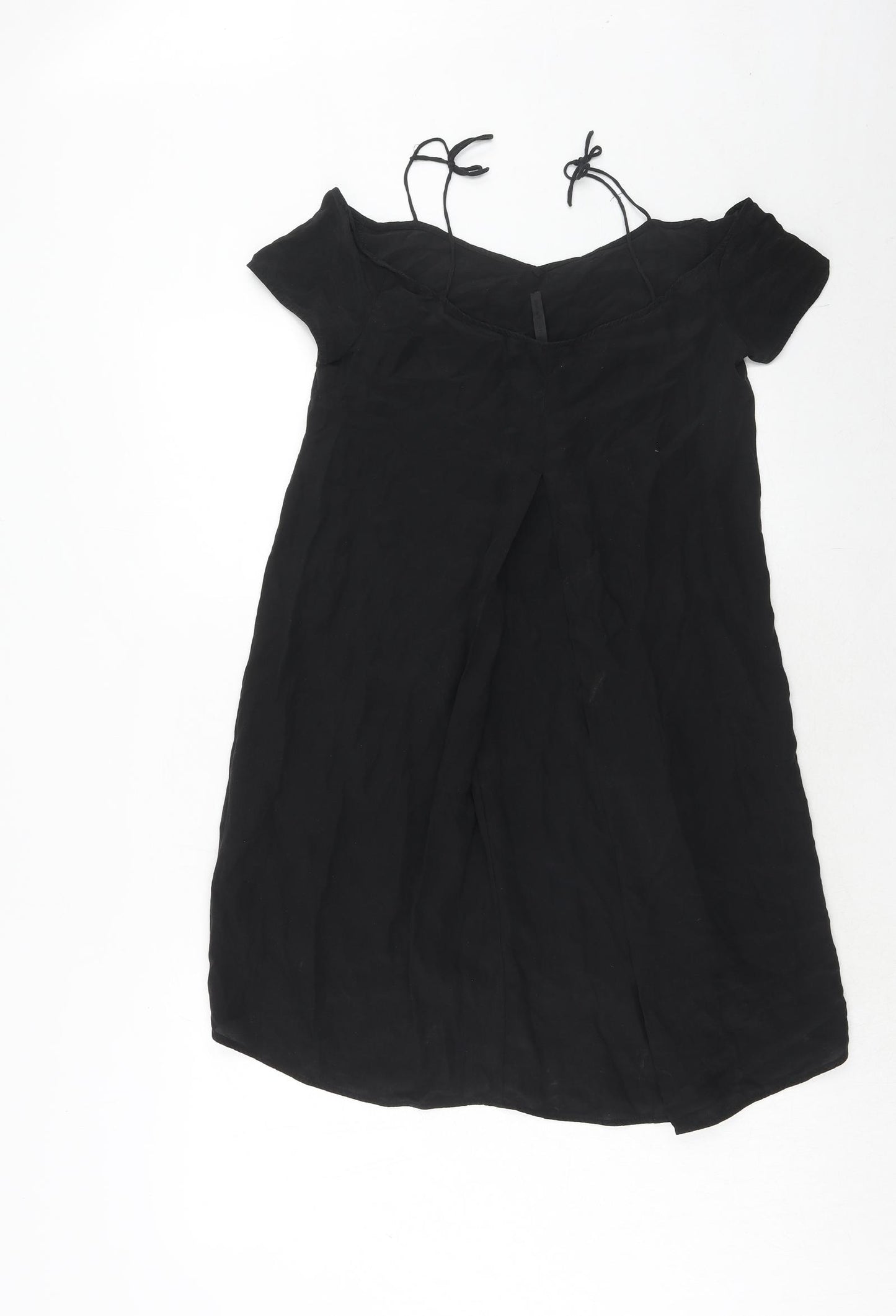 Topshop Womens Black Silk A-Line Size 8 Round Neck Pullover