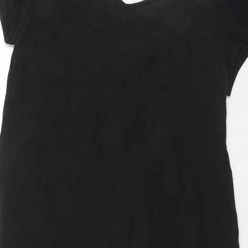Topshop Womens Black Silk A-Line Size 8 Round Neck Pullover