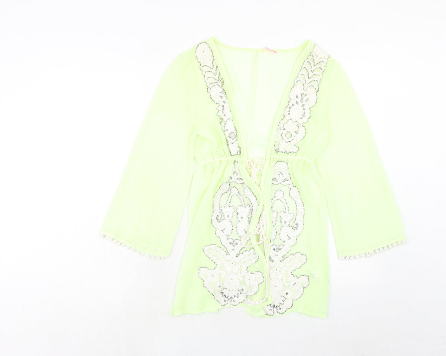 River Island Womens Green Geometric Polyester Kimono Blouse Size S V-Neck