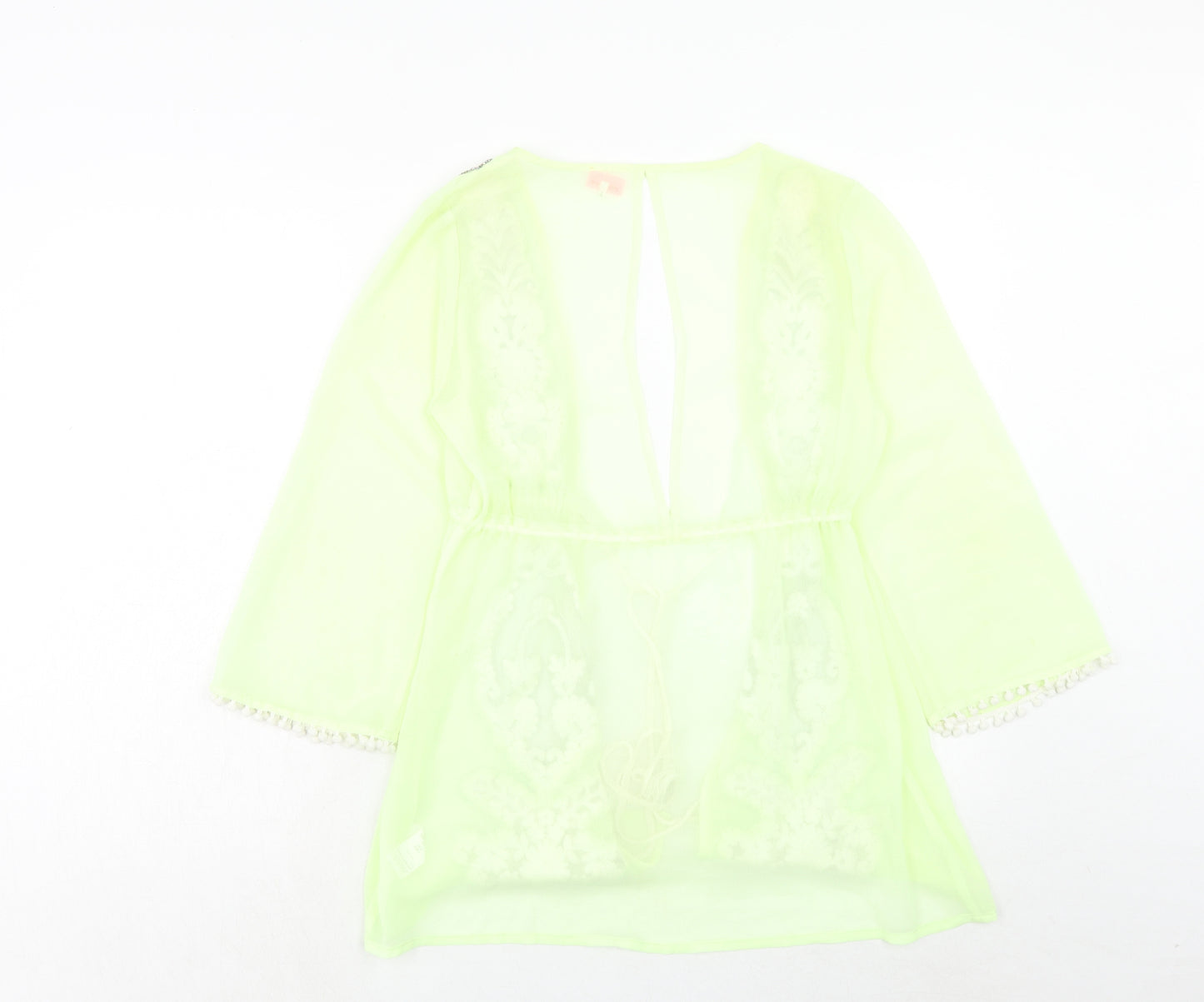 River Island Womens Green Geometric Polyester Kimono Blouse Size S V-Neck