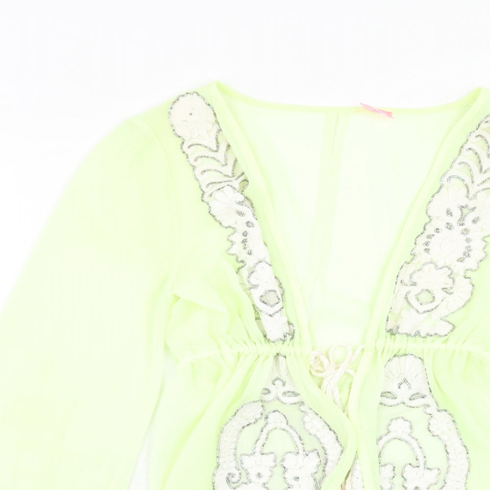 River Island Womens Green Geometric Polyester Kimono Blouse Size S V-Neck