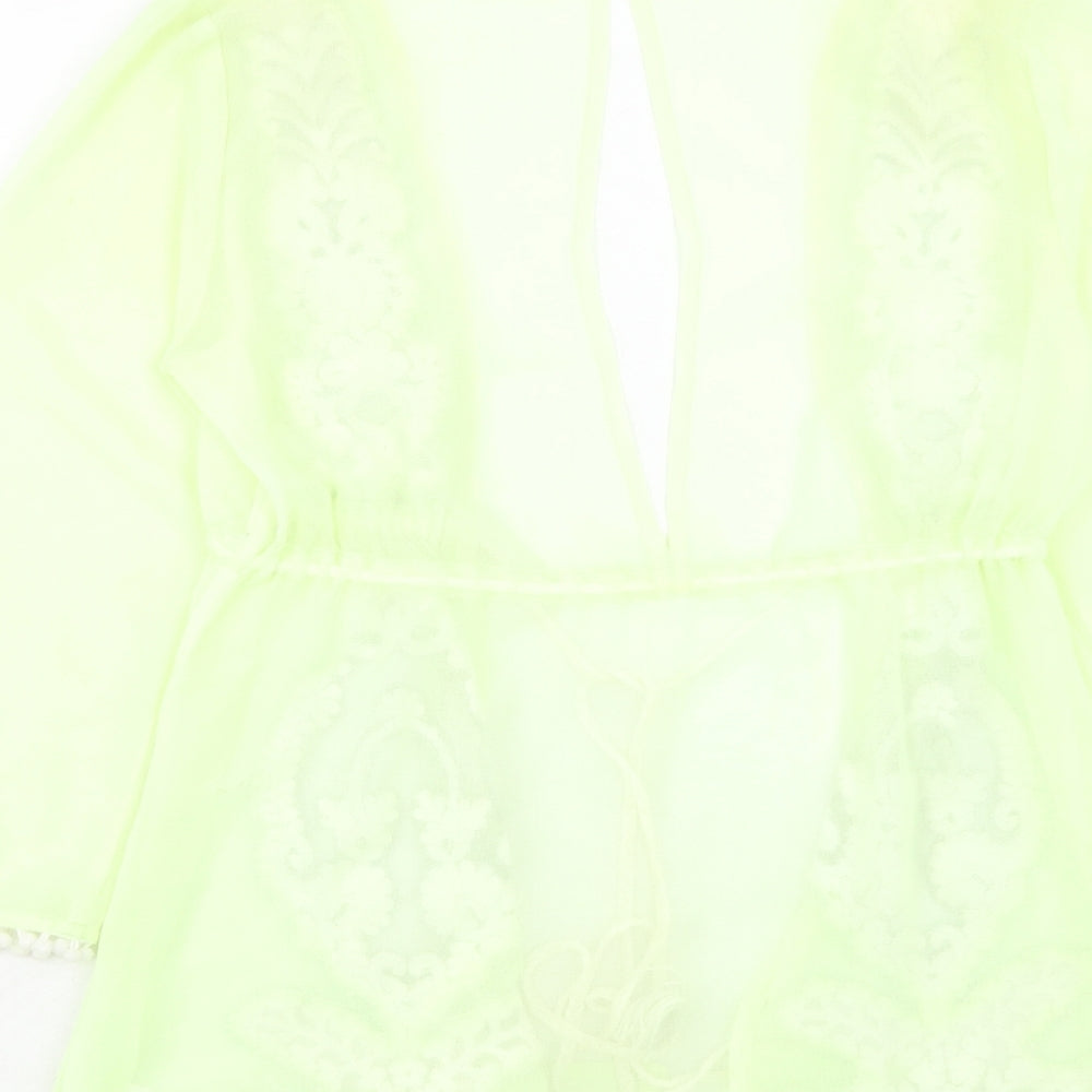 River Island Womens Green Geometric Polyester Kimono Blouse Size S V-Neck