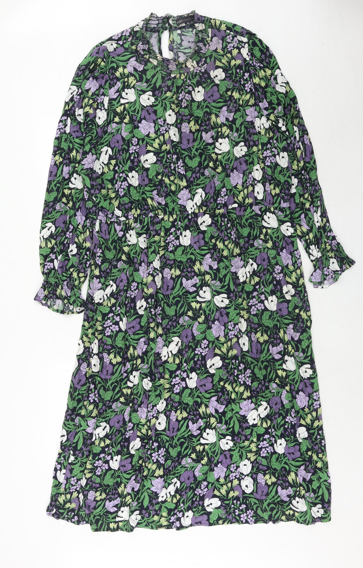 Marks and Spencer Womens Multicoloured Floral Viscose Maxi Size 24 Round Neck Button