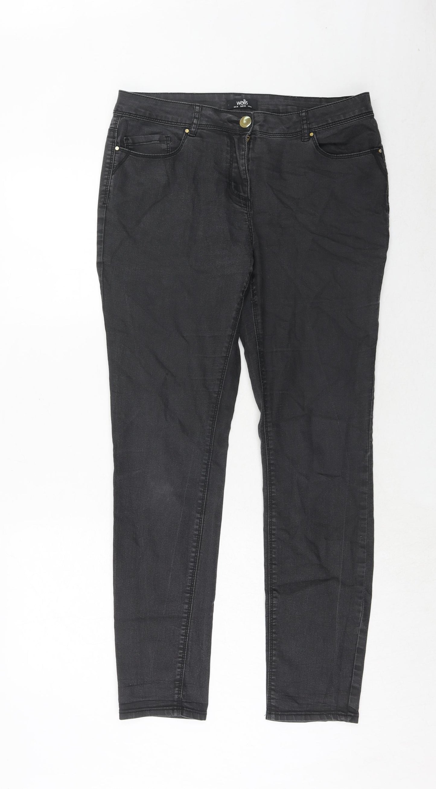 Wallis Womens Grey Cotton Skinny Jeans Size 14 Regular Zip