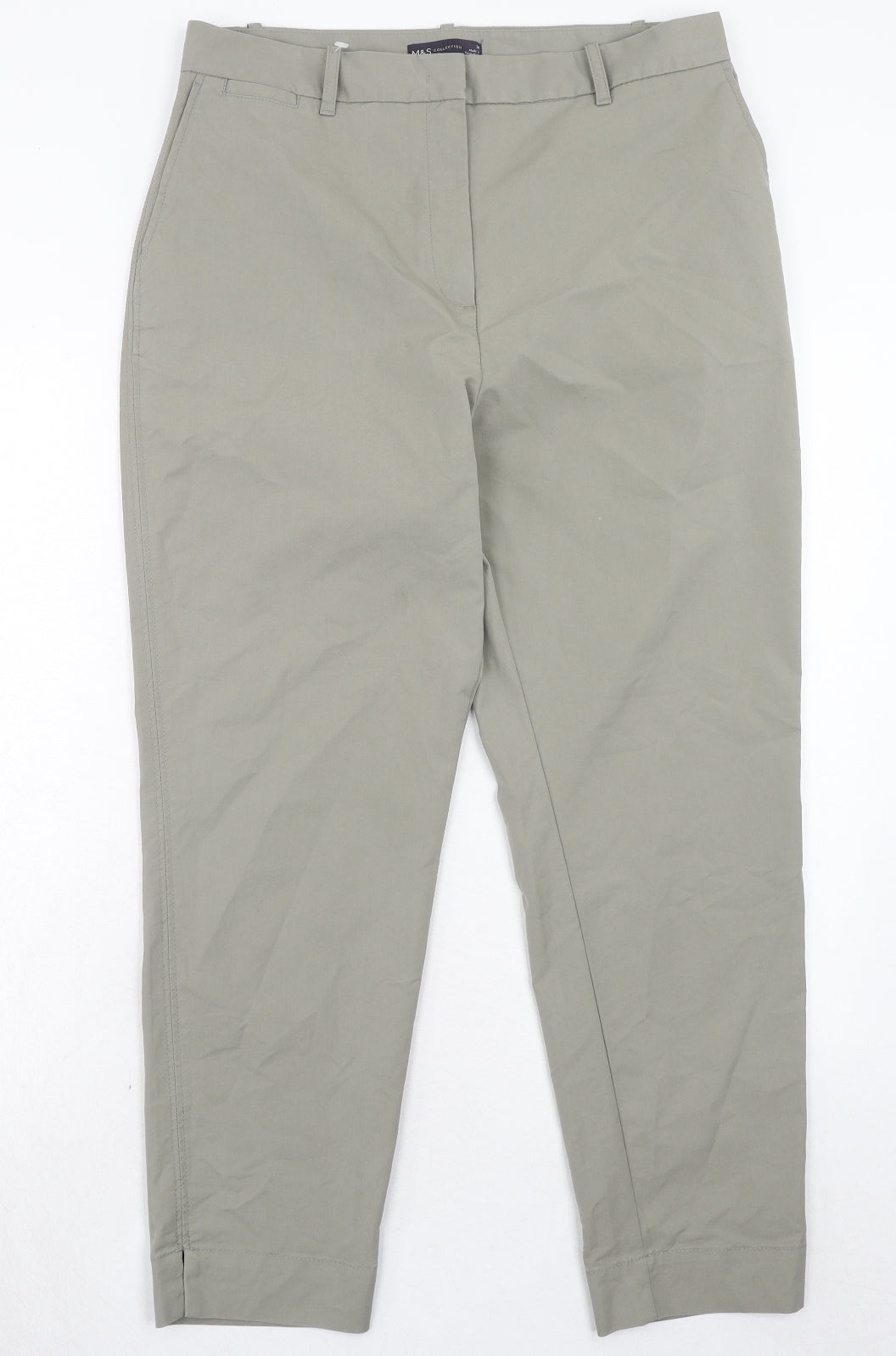Marks and Spencer Womens Beige Cotton Chino Trousers Size 14 Regular Hook & Eye