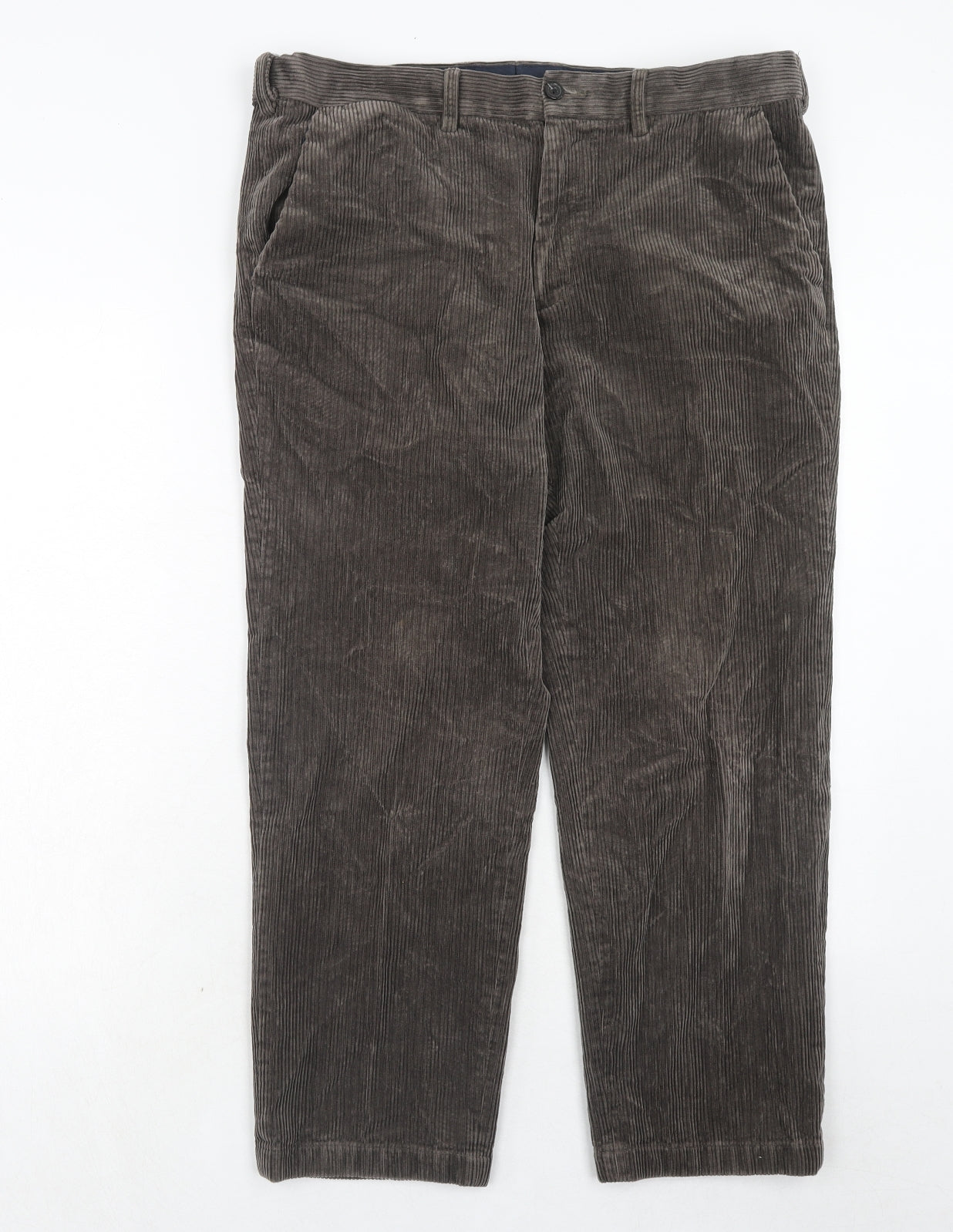 Marks and Spencer Mens Brown Cotton Trousers Size 36 in L29 in Regular Zip