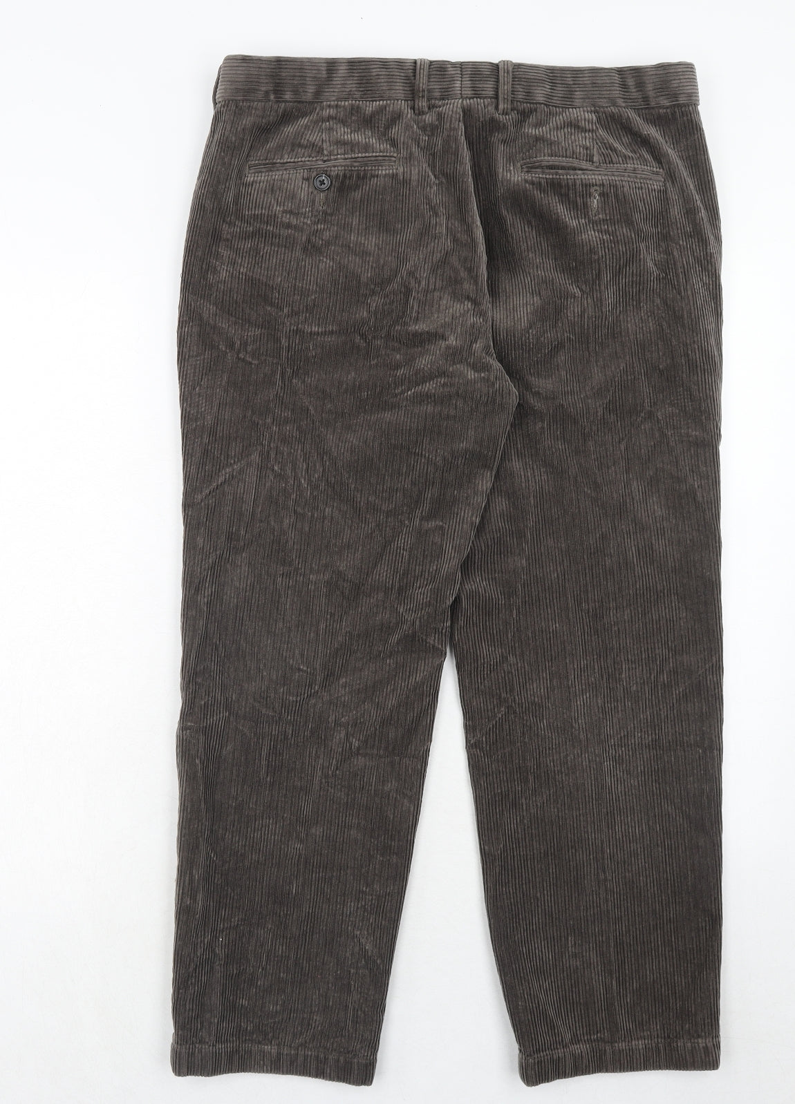 Marks and Spencer Mens Brown Cotton Trousers Size 36 in L29 in Regular Zip