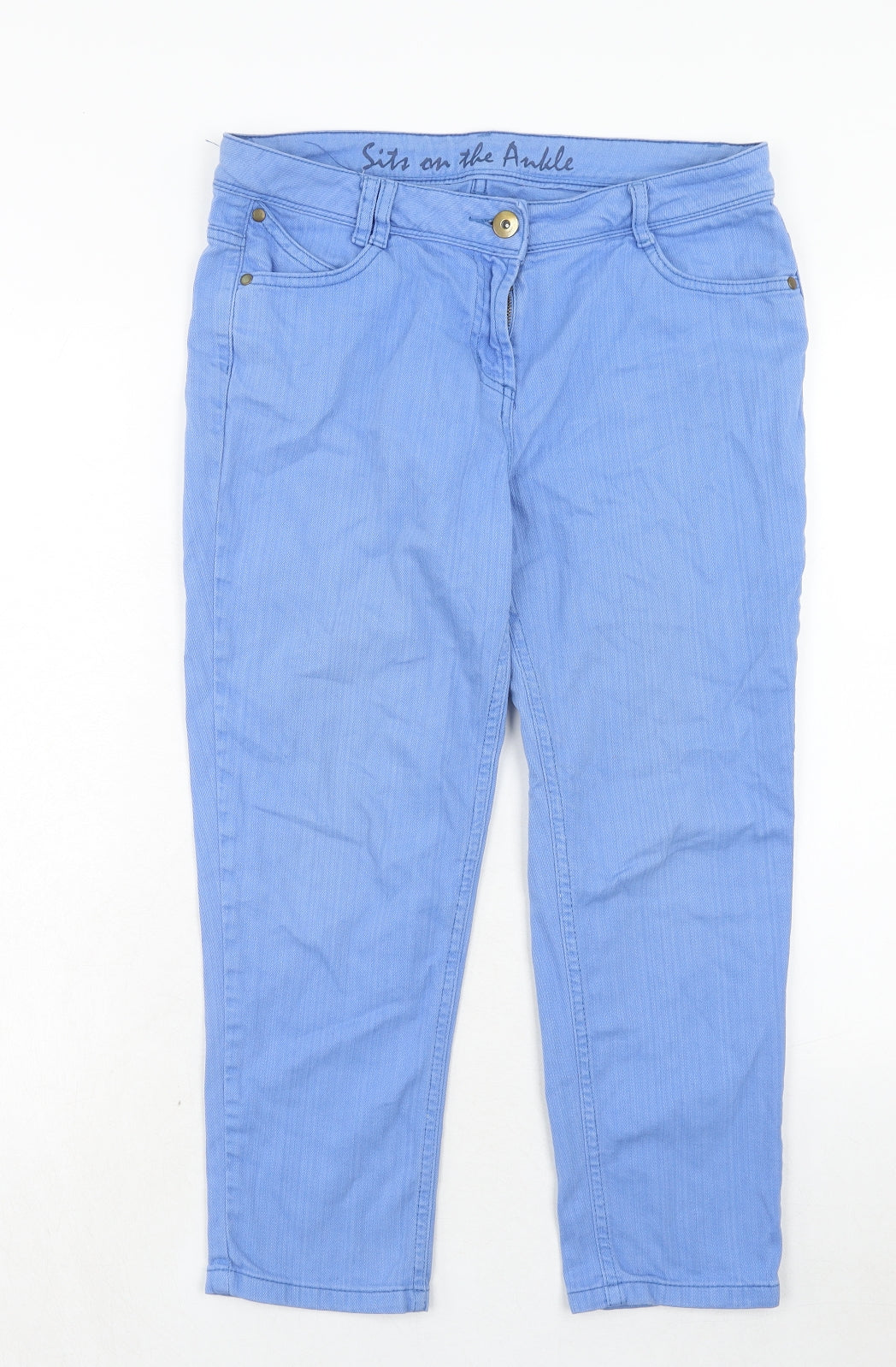 BHS Womens Blue Cotton Straight Jeans Size 12 Regular Zip