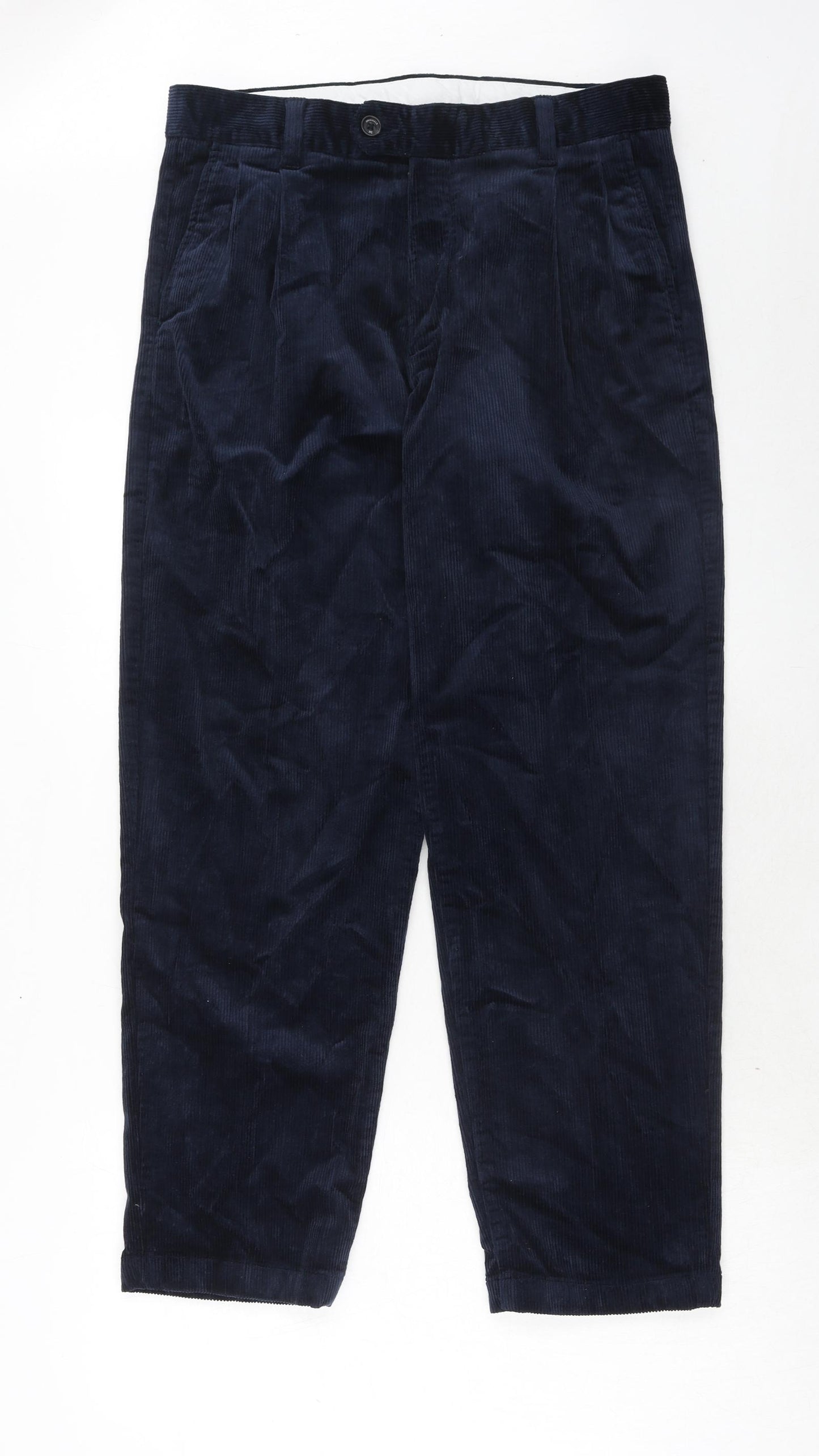 Marks and Spencer Mens Blue Cotton Trousers Size 32 in L31 in Regular Zip