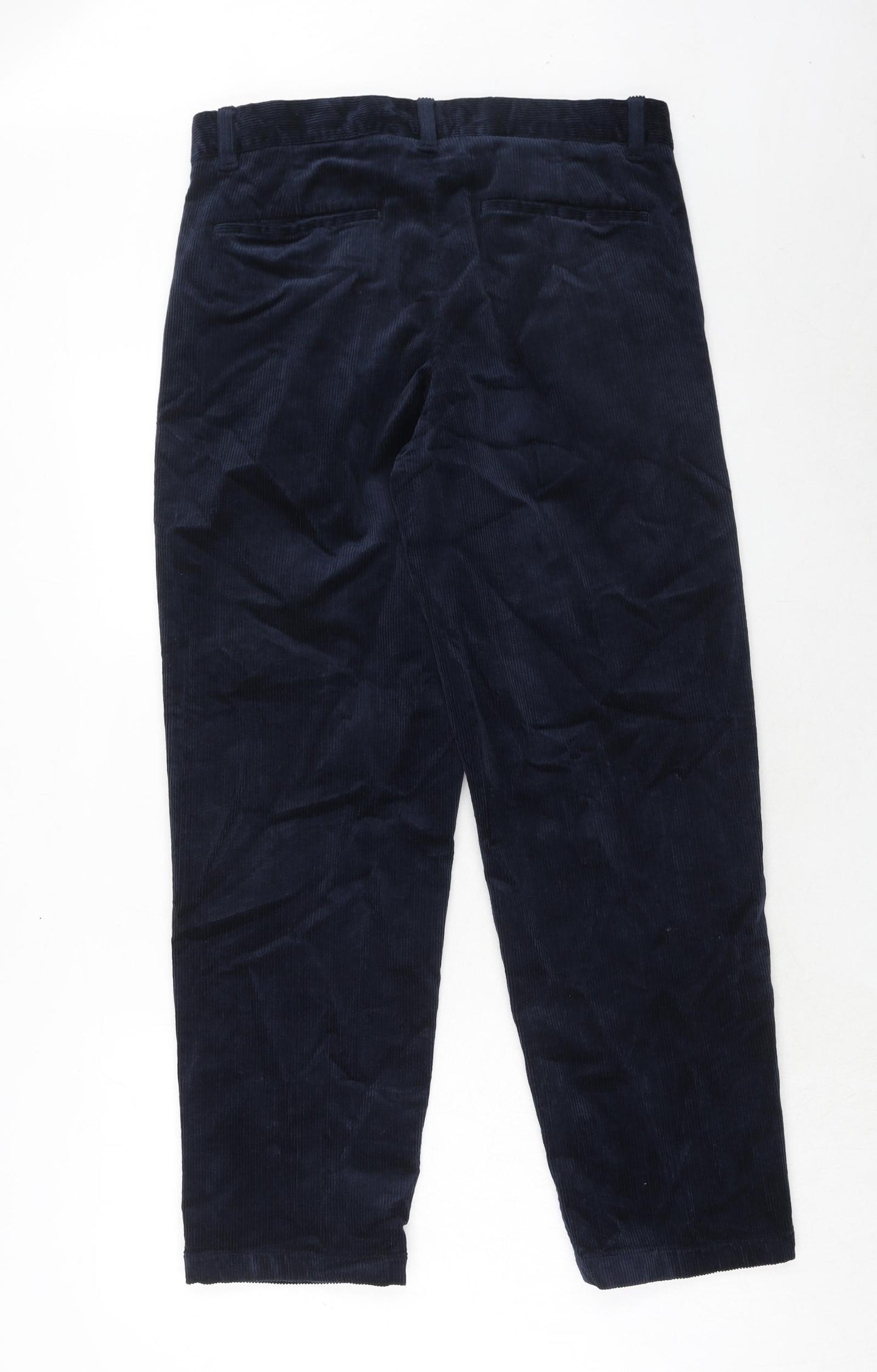 Marks and Spencer Mens Blue Cotton Trousers Size 32 in L31 in Regular Zip
