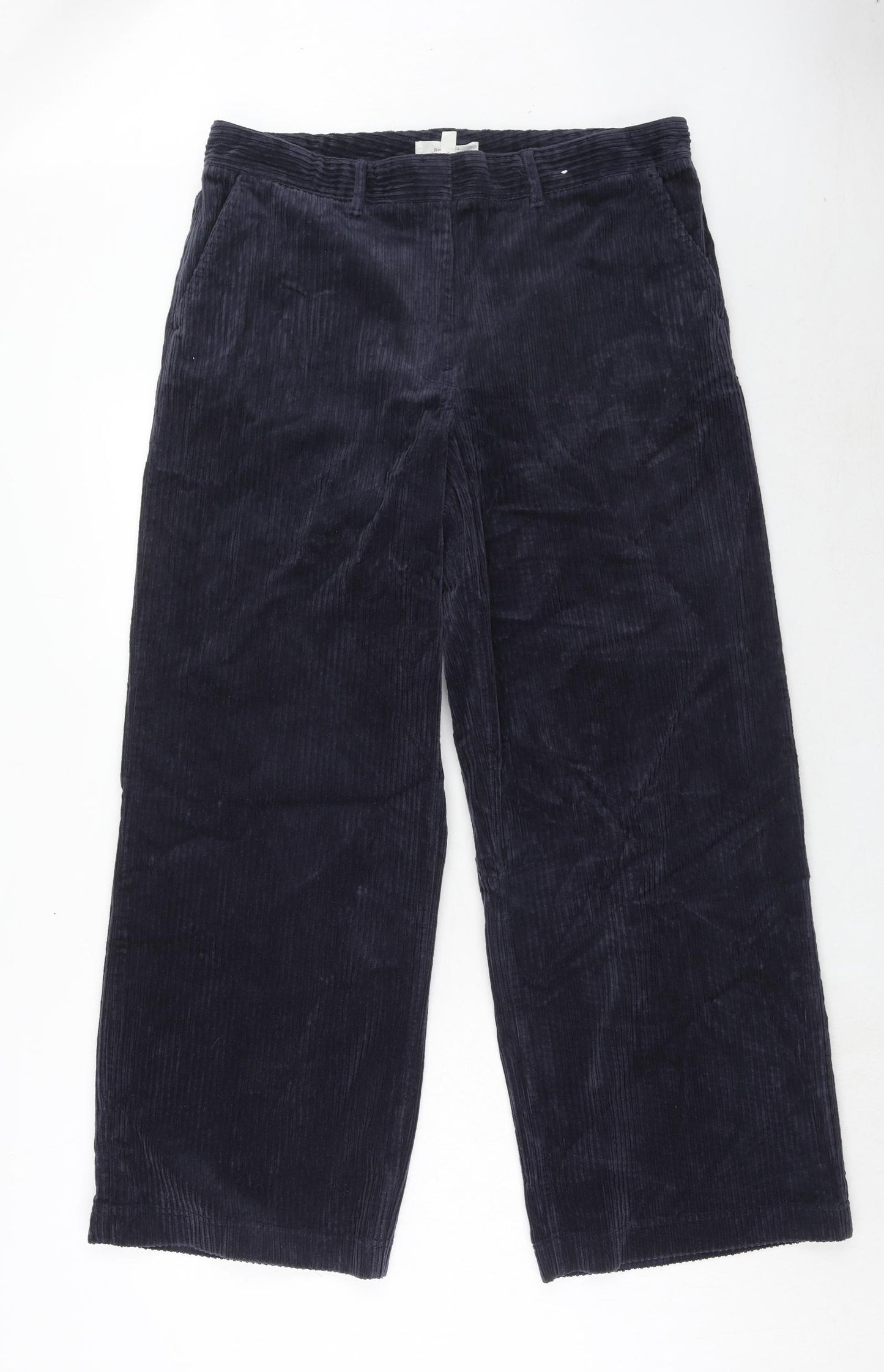 Marks and Spencer Womens Blue Cotton Trousers Size 16 Regular Hook & Eye