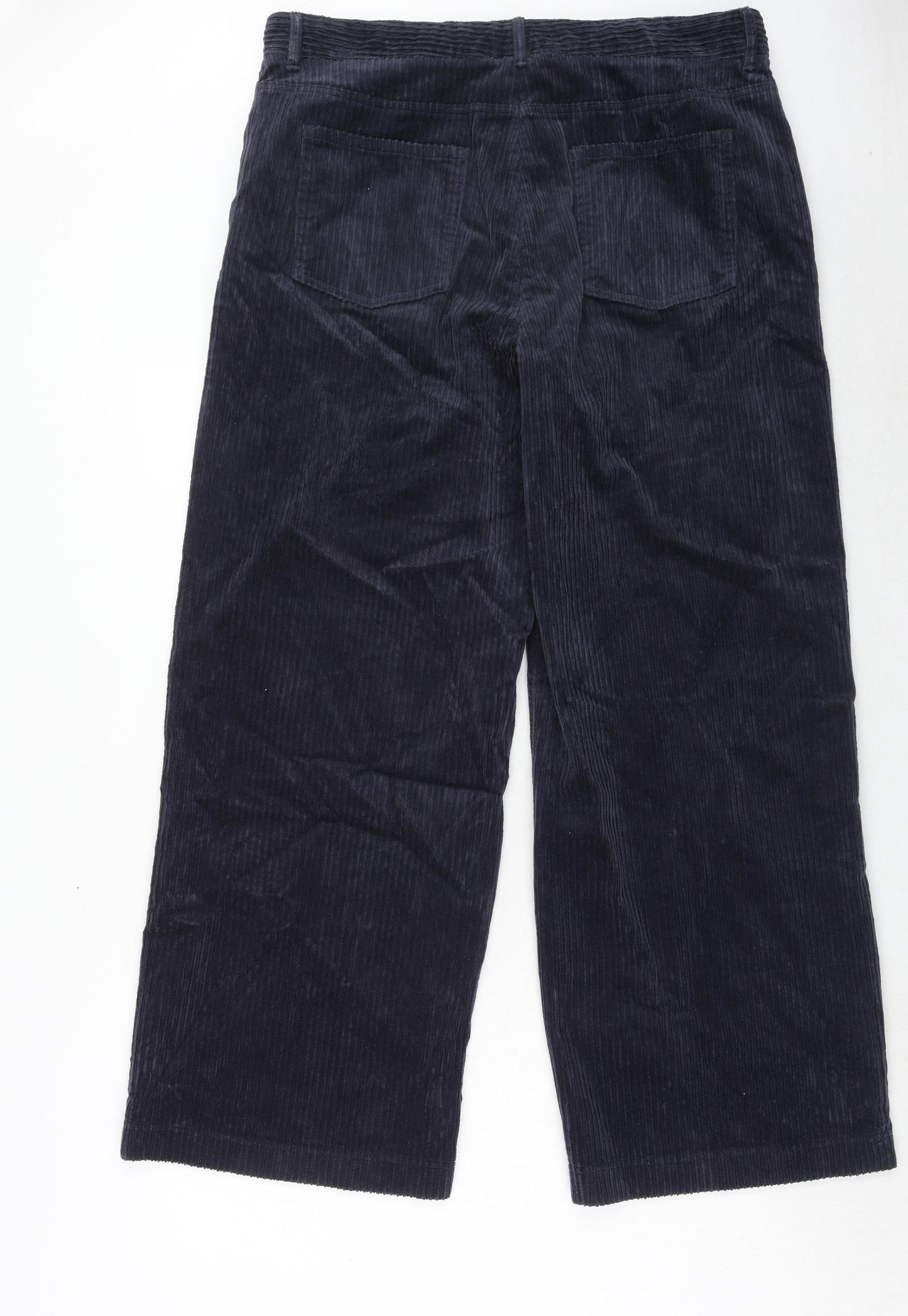 Marks and Spencer Womens Blue Cotton Trousers Size 16 Regular Hook & Eye